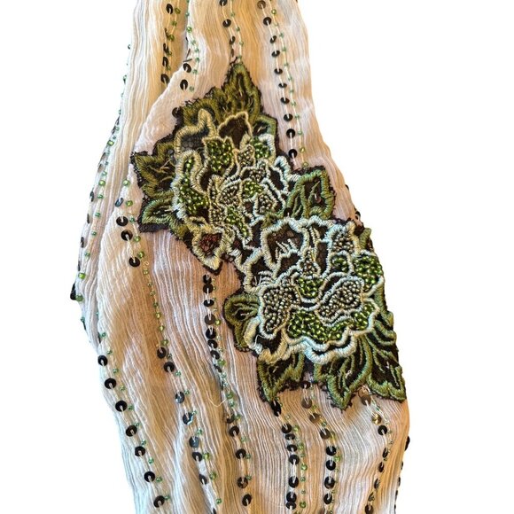 Not So Serious Embroidered Sheer Blouse Floral Detailing & Long Sleeves Boho - Picture 6 of 6